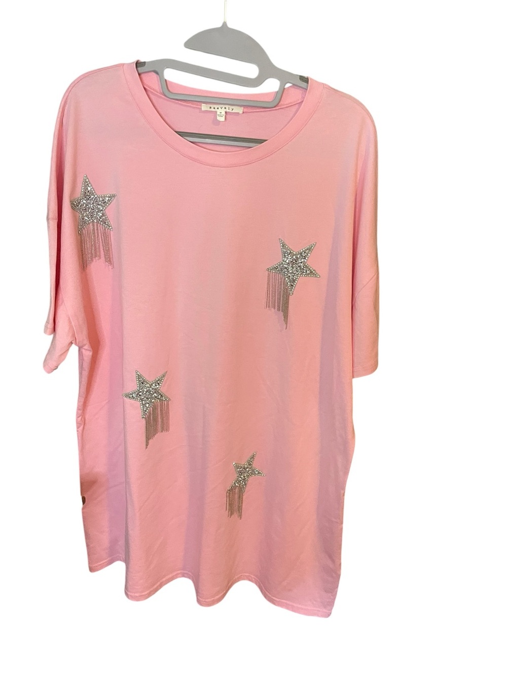Baevely Pink Star Fringe Short Sleeve Women's Tshirt Dress